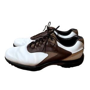 FootJoy Mens 10.5 Leather Golf Oxfords Contour Series Lace Up Shoes Cleats White